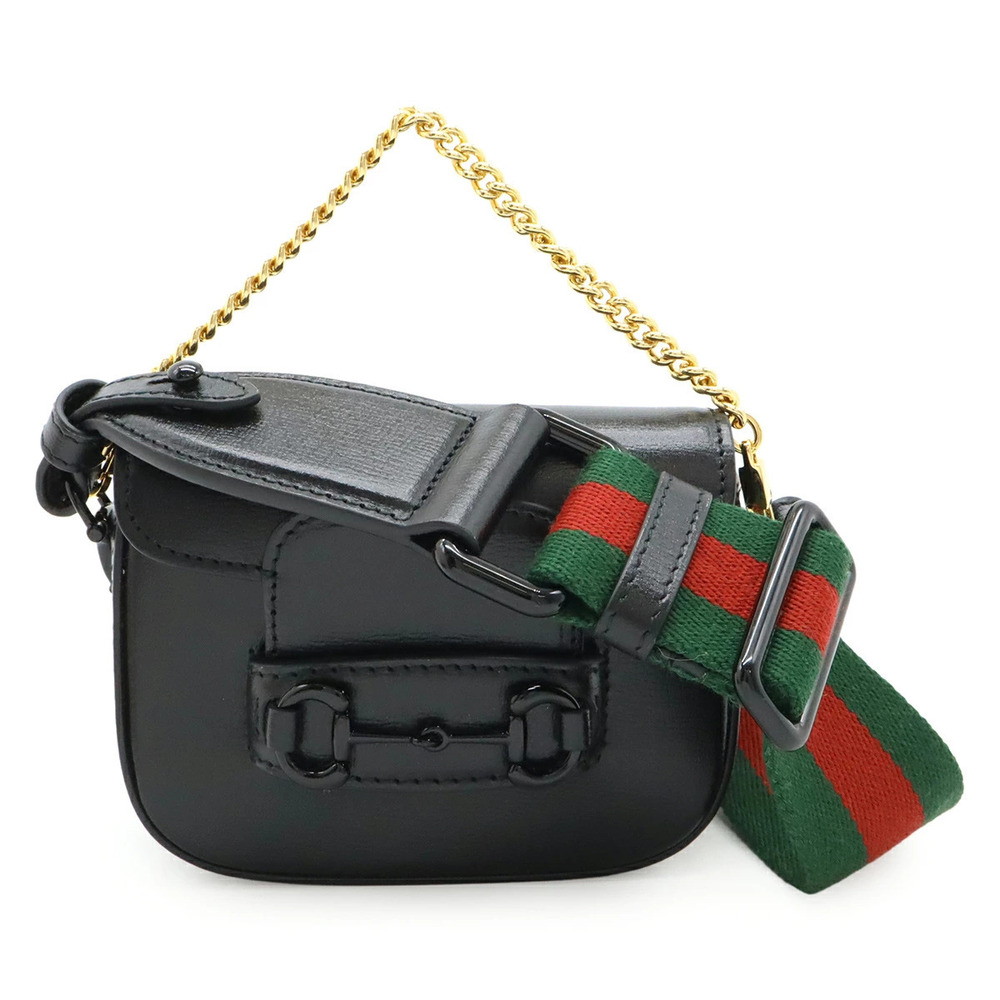 Gucci Sherry Horsebit Shoulder Bag Handbag Chain Strap Leather Black